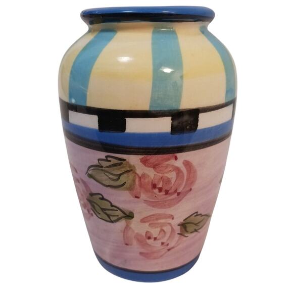 WCL Flower Bud Vase Colorful ROSE Pattern Whimsical  Flowers Striped CIRCUS Vntg - Picture 3 of 14